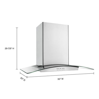 WHIRLPOOL 30" Modern Glass Wall Mount Range Hood in Stainless Steel - WVW75UC0DS