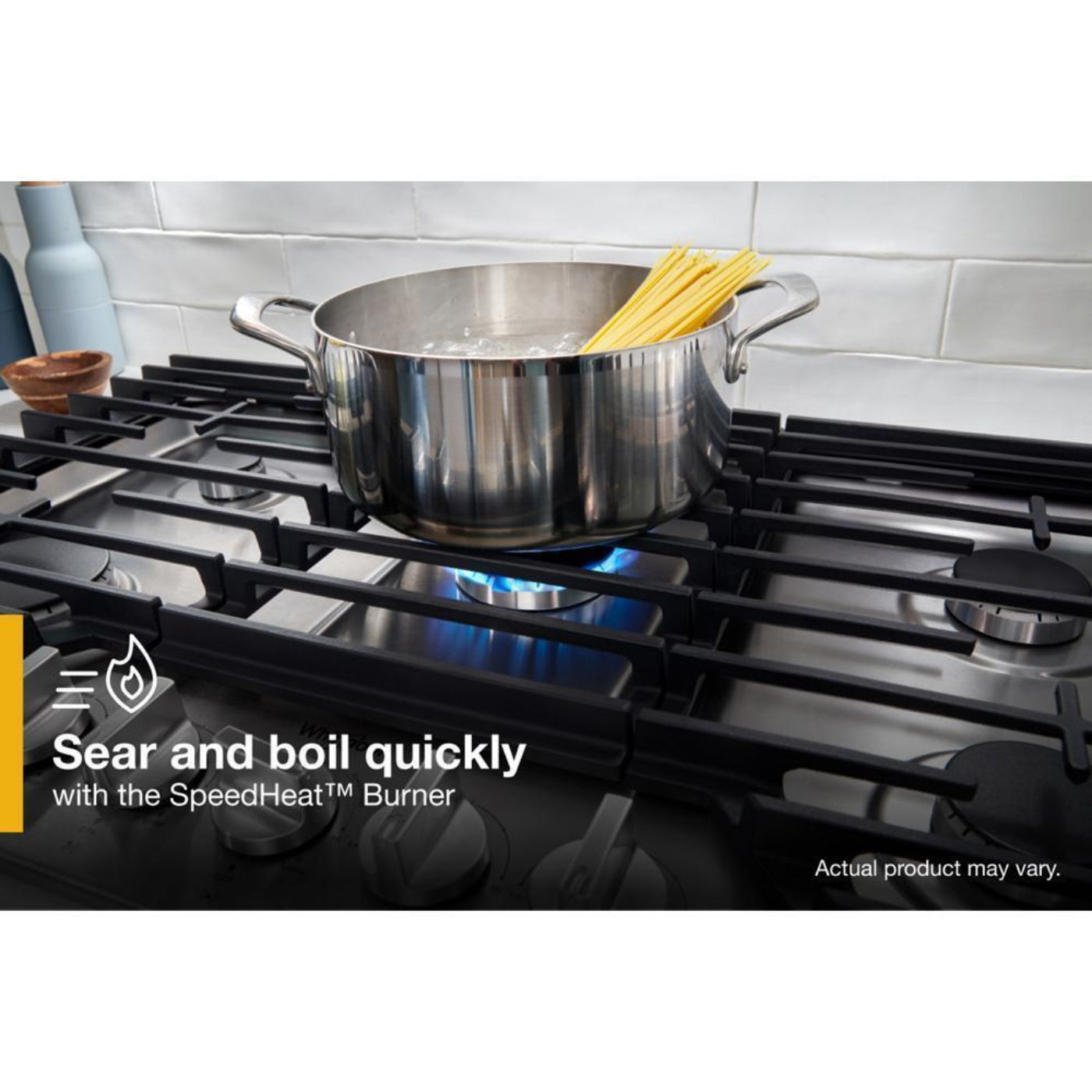 WHIRLPOOL 36-inch Gas Cooktop with EZ-2-Lift Hinged Cast-Iron Grates Black in Stainless Steel - WCGK5036PV