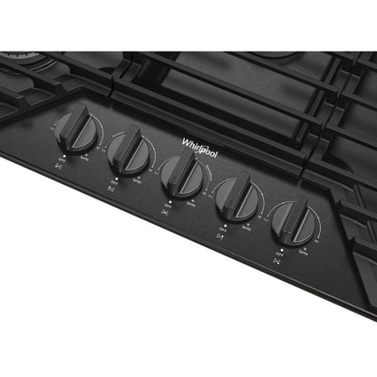WHIRLPOOL 36-inch Gas Cooktop with EZ-2-Lift Hinged Cast-Iron Grates Black in Stainless Steel - WCGK5036PV