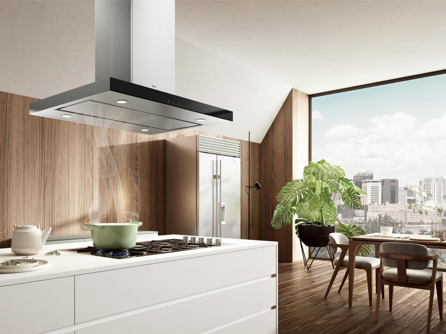 ELICA ESL642S3 SALICE Island Range Hood 42" wide - 600CFM in Stainless Steel On Black - ESL642S3