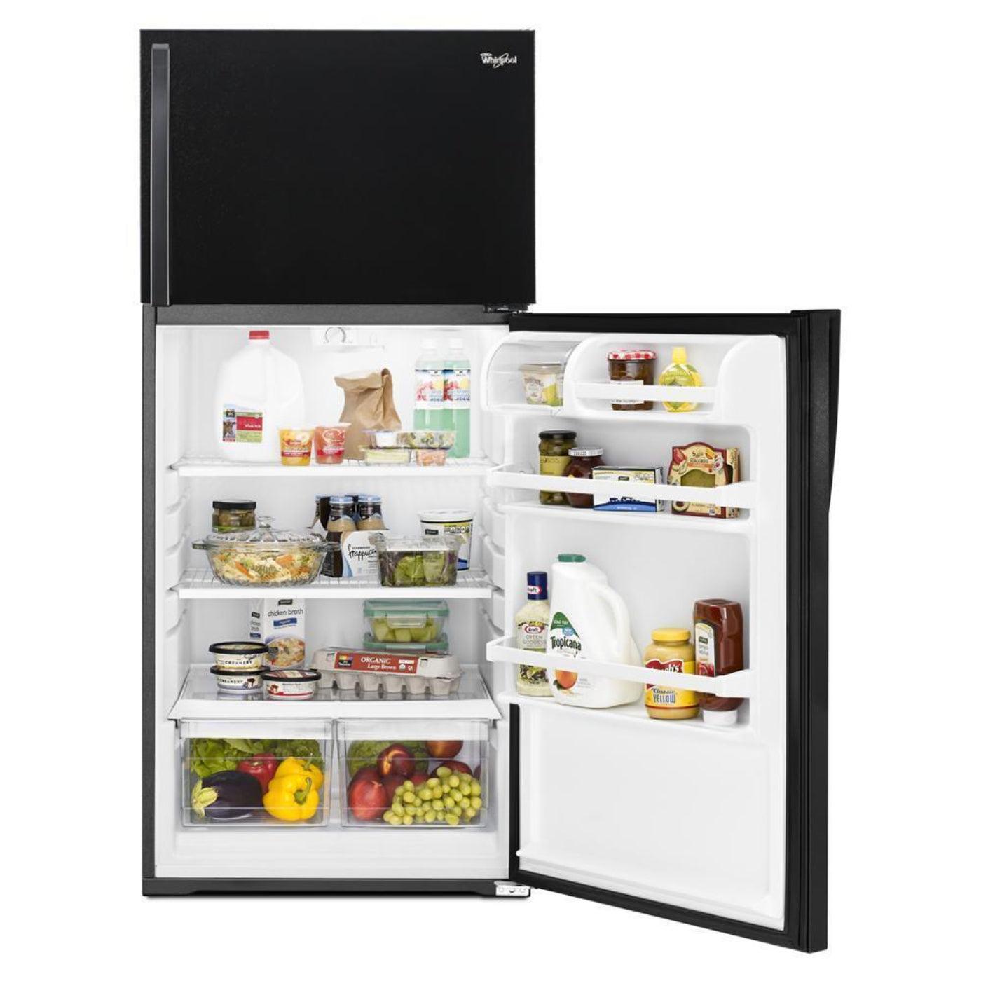 WHIRLPOOL 28-inch Wide Top Freezer Refrigerator - 14 Cu. Ft. Black - WRT104TFDB