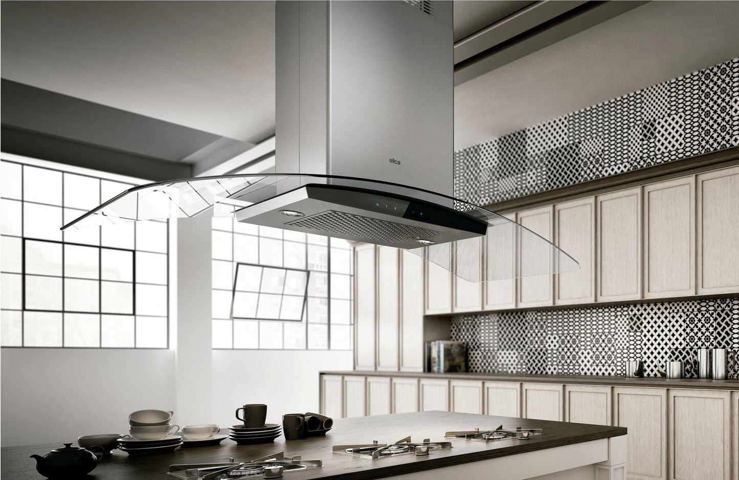 ELICA ECN642S3 CINGOLI Island Range Hood 36" wide - 600CFM in Stainless Steel On Black - ECN642S3