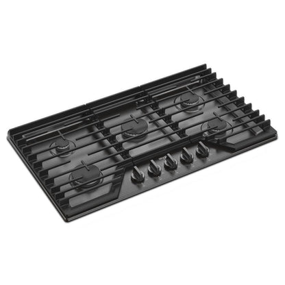 WHIRLPOOL 36-inch Gas Cooktop with EZ-2-Lift Hinged Cast-Iron Grates Black in Stainless Steel - WCGK5036PV