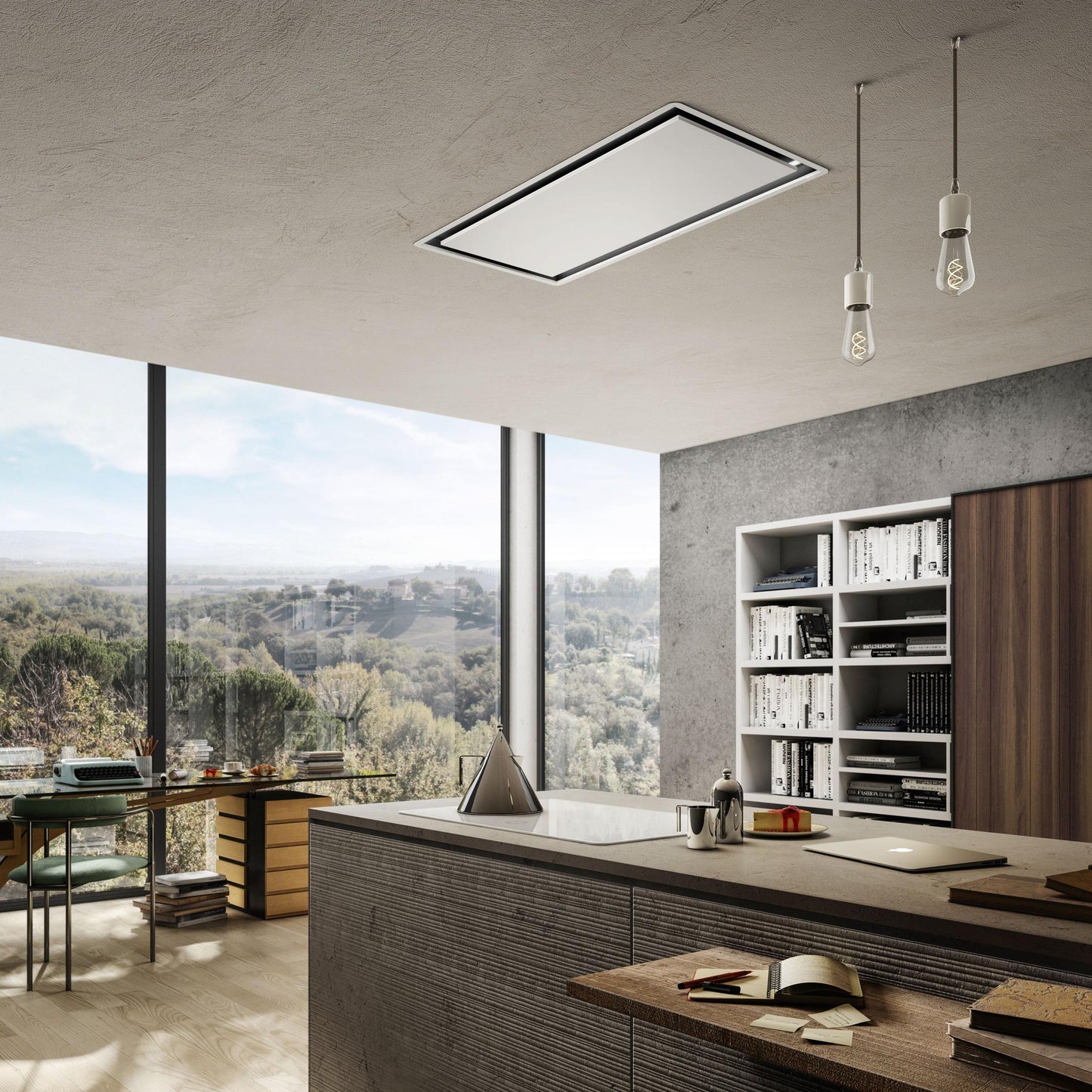 ELICA ILLUSION Ceiling Range Hood 40" wide - 600CFM in Stainless Steel On White - EIL640WH