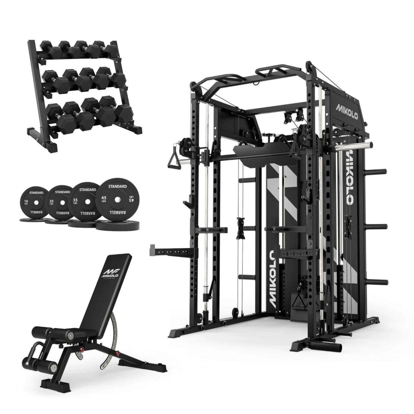 Mikolo Fitness HORUS Home Gym Pack with 350 lbs Dumbbell Set - DM-SM02-B-HP3-RRBB