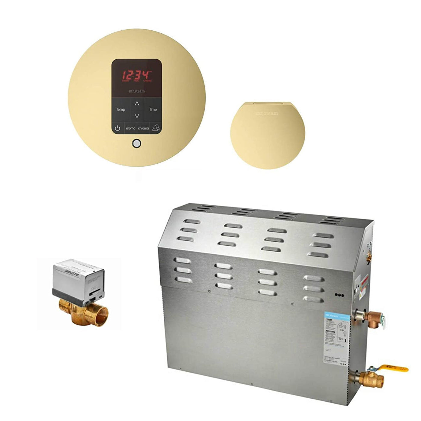 Mr. Steam 400C1ATRDSB - 9kW Steam Bath Generator Package - Round - Satin Brass - 400C1ATRDSB