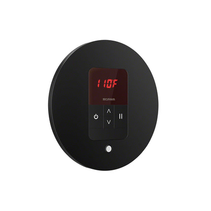 iTempo Round Steam Shower Control in Matte Black with Polished Chrome Bezel