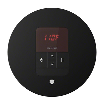 iTempo Round Steam Shower Control in Matte Black with Polished Chrome Bezel