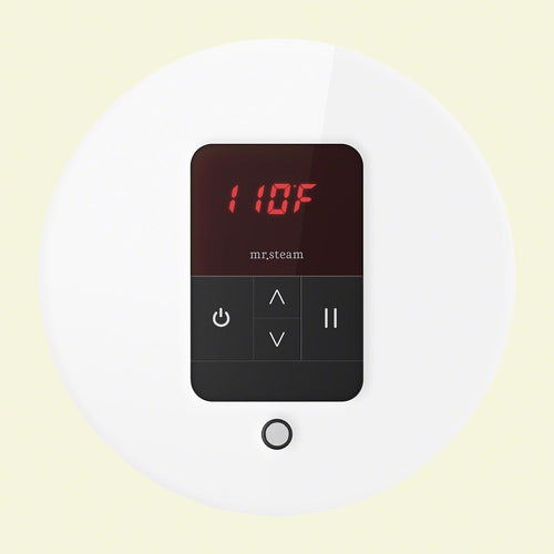 Mr. Steam iTempo Round Steam Shower Control in White with Polished Chrome Bezel - MSITEMPORD-WH