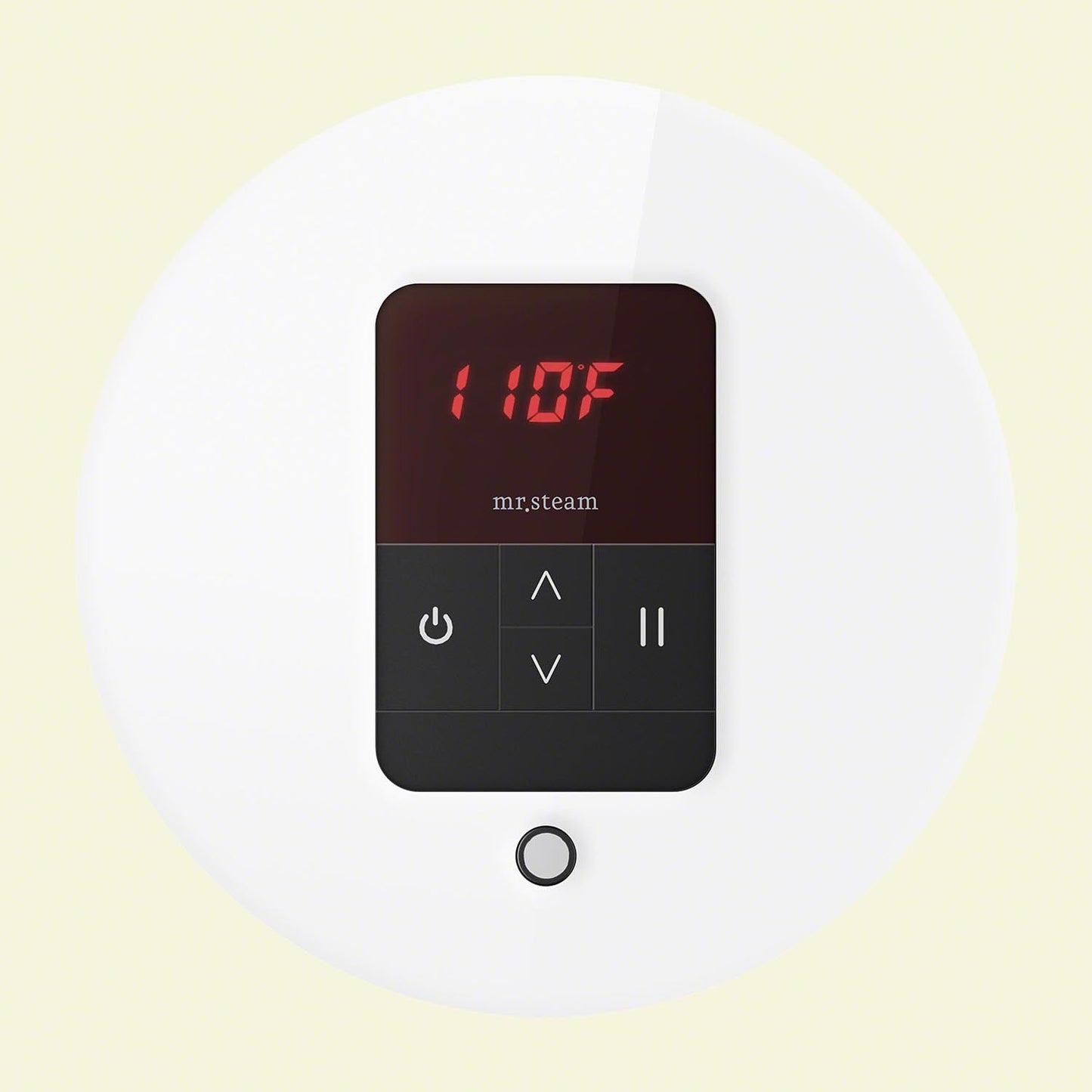 Mr. Steam iTempo Round Steam Shower Control in White with Polished Chrome Bezel - MSITEMPORD-WH