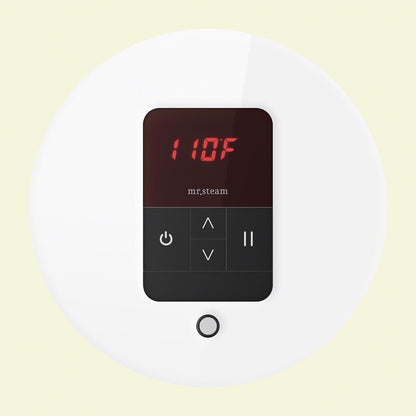 Mr. Steam iTempo Round Steam Shower Control in White with Polished Chrome Bezel - MSITEMPORD-WH