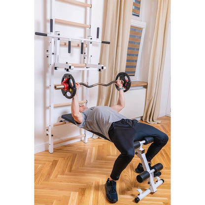 BenchK Swedish Ladder w/ Bench & Rack - White
