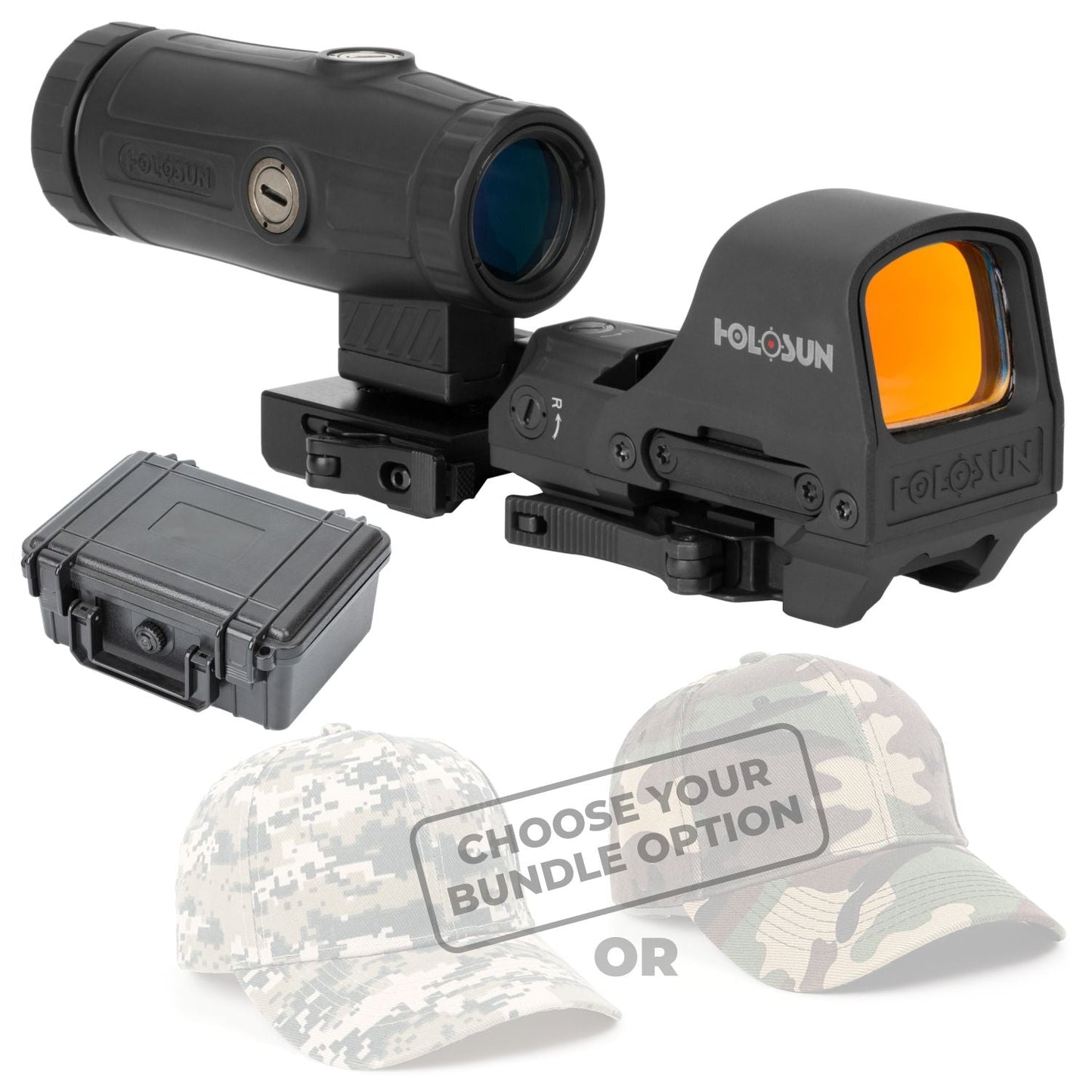 Holosun  Reflex Red Dot Sight and Magnifier Combo Set with Hard Case and Free Hat Bundle - HS510C_HM3X_Hat-CD