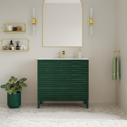 Swiss Madison Cascade 36" Freestanding Bathroom Vanity in Green Oak with Sink Top - SM-BV471GA