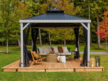 Yosemite 10x12 ft. Gazebo–Galvanized Double Roof, Aluminum Posts, Wood Finish