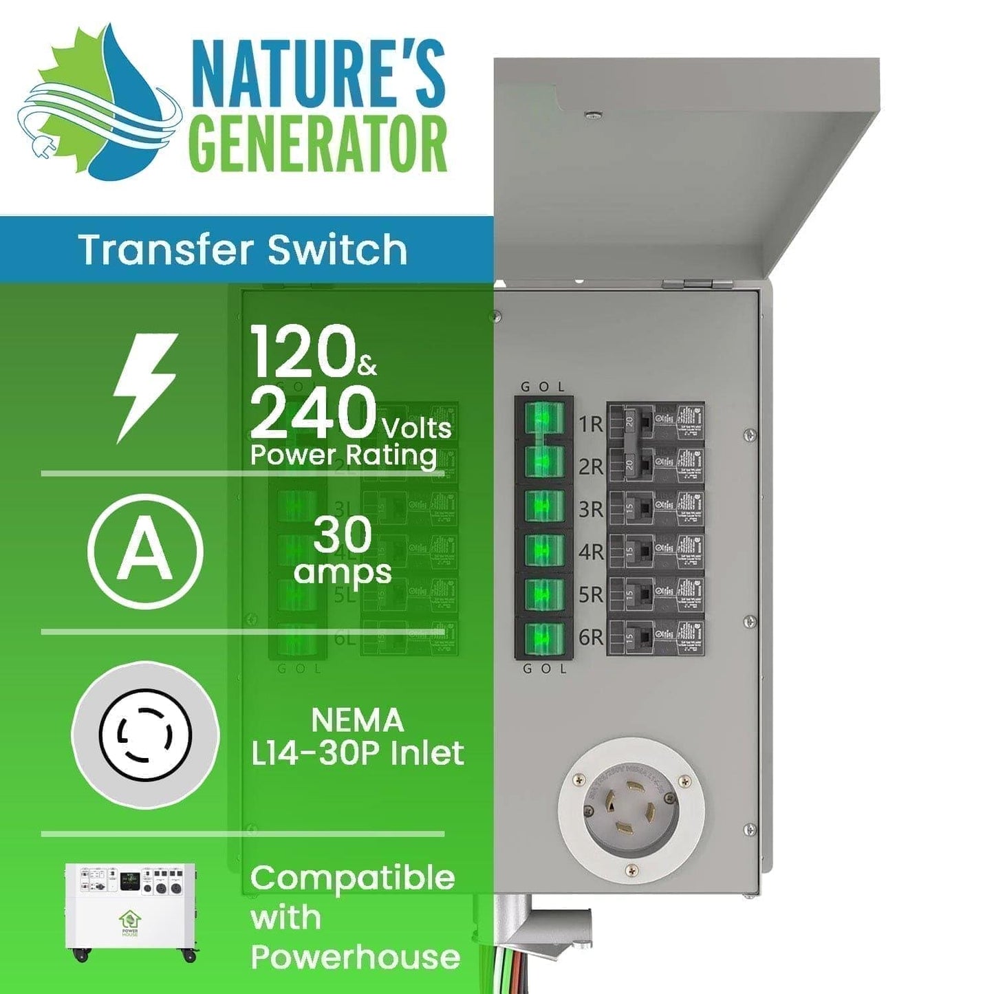 Nature's Generator  12-Circuit 120/240V 30A Non-Automatic Transfer Switch - NGPHPTK2