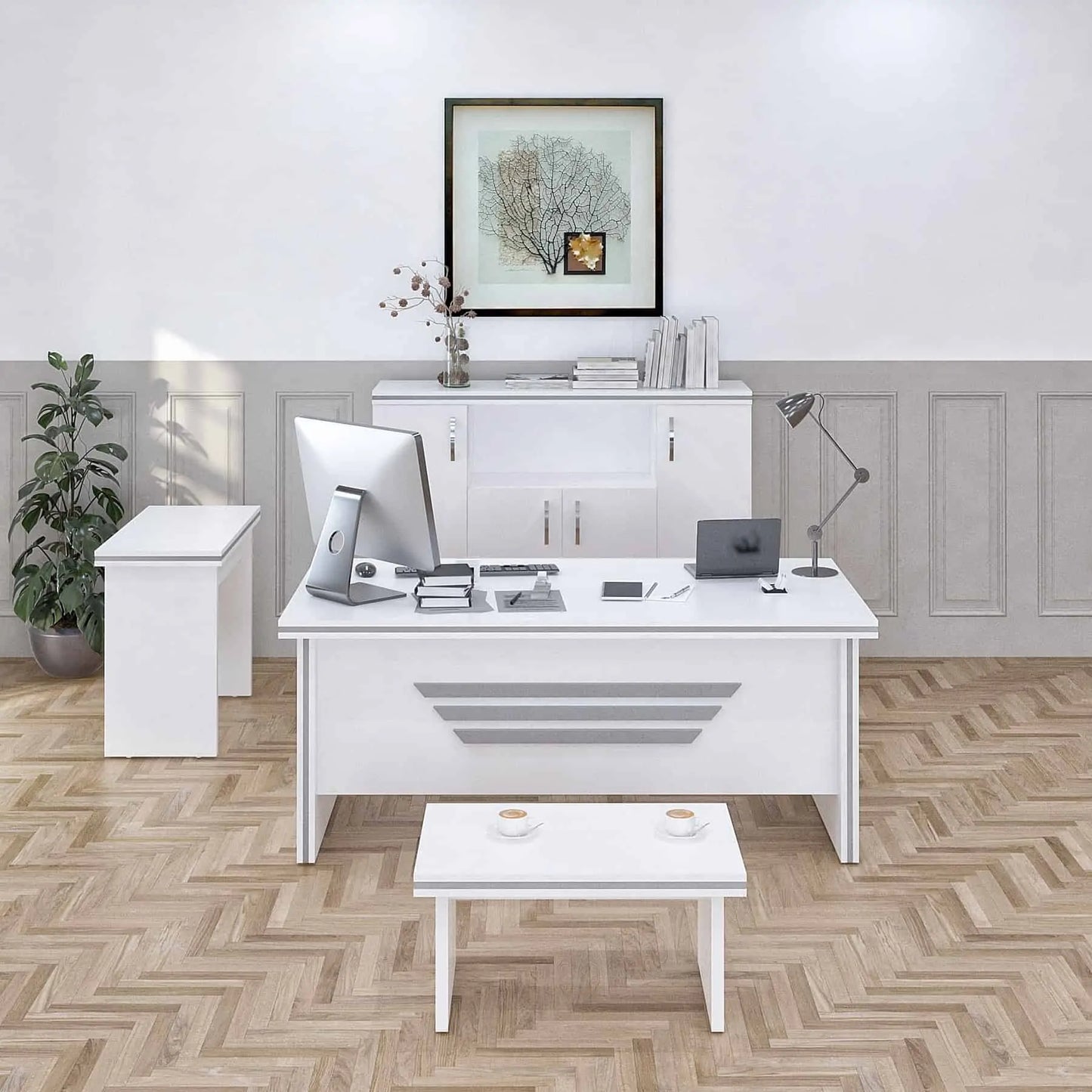 Casa Mare NEWSTAR 71″ Modern Home & Office Furniture Desk White & Metallic Gray - NEWSTAR-71W-S