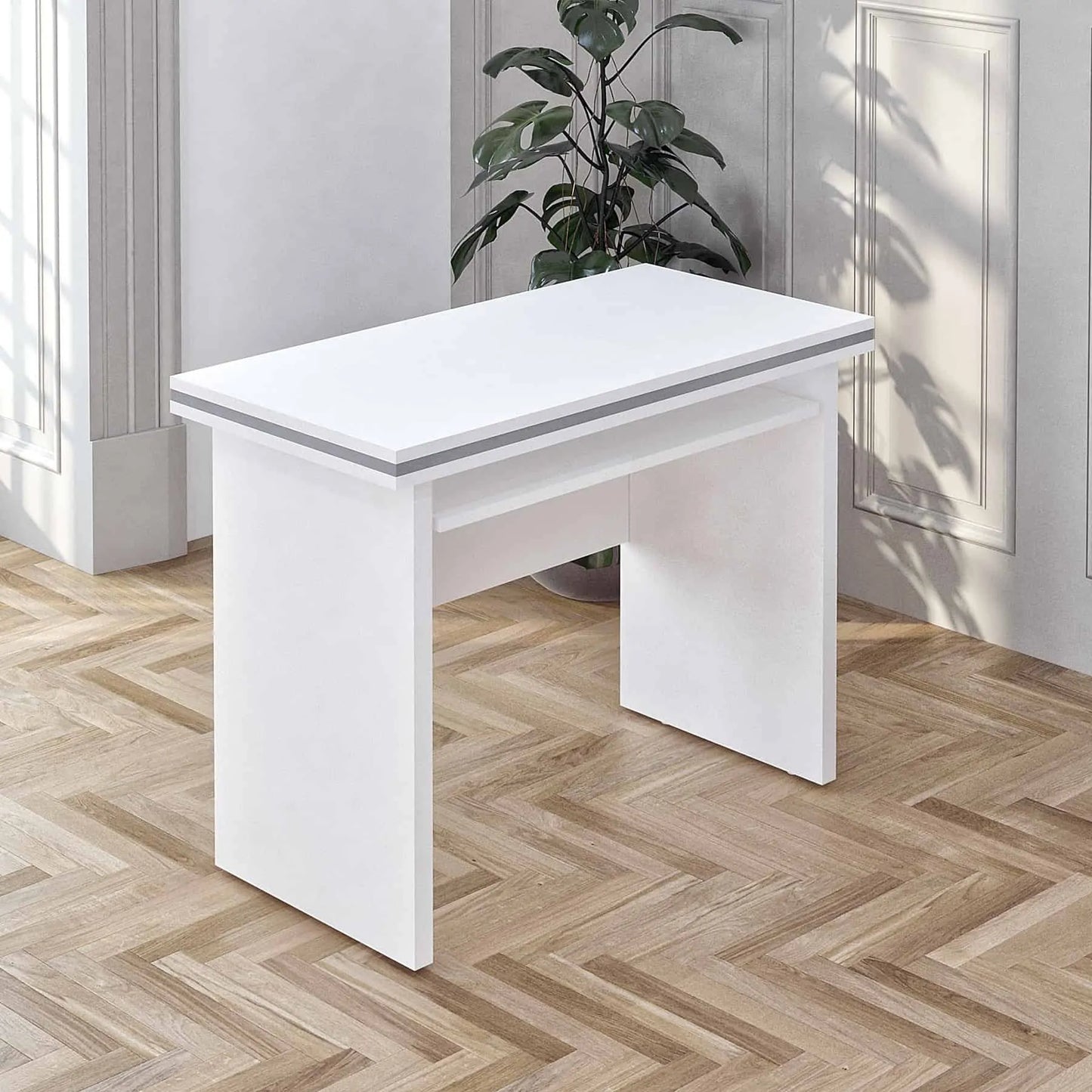 Casa Mare NEWSTAR 71″ Modern Home & Office Furniture Desk White & Metallic Gray - NEWSTAR-71W-S