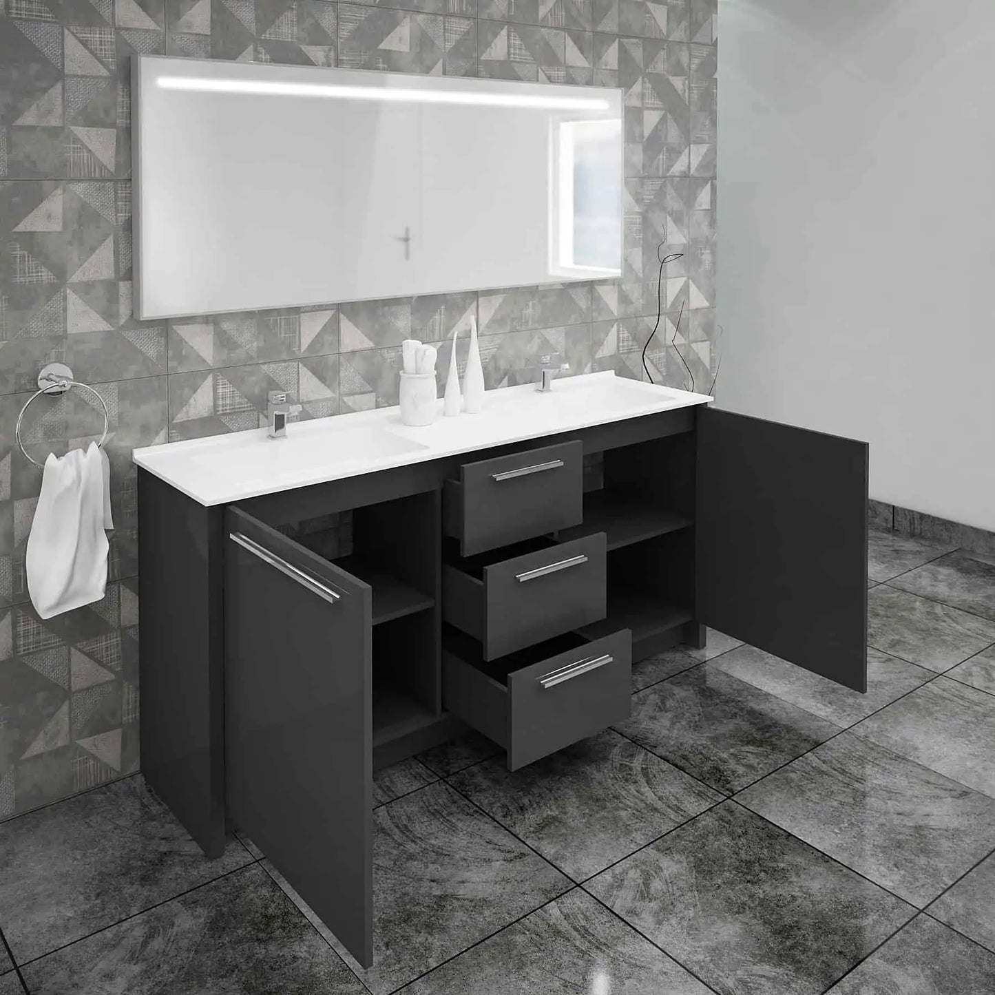 Casa Mare Nona Modern Double Sink Freestanding Bathroom Vanity and Sink Combo - Nona152GG-60