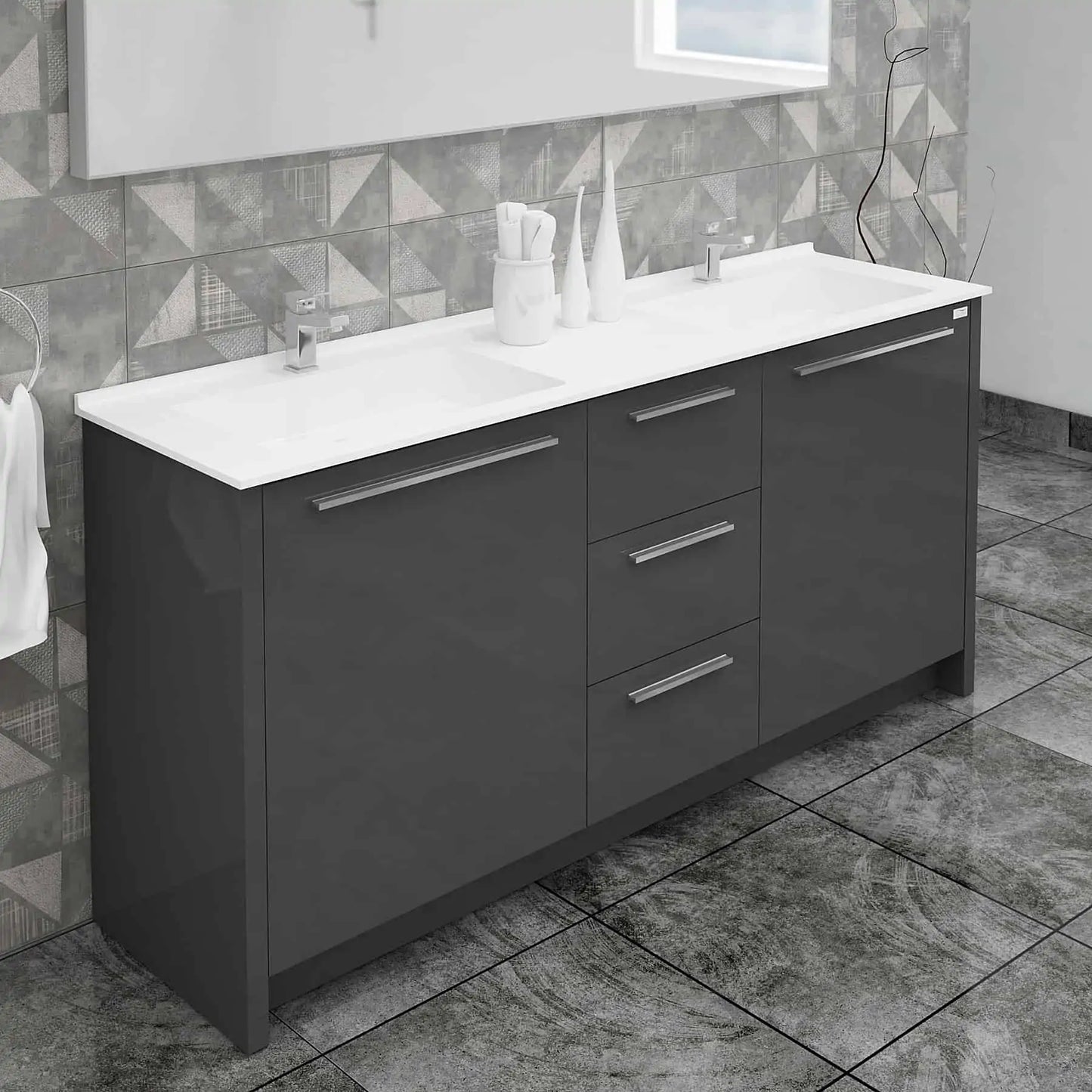 Casa Mare Nona Modern Double Sink Freestanding Bathroom Vanity and Sink Combo - Nona152GG-60