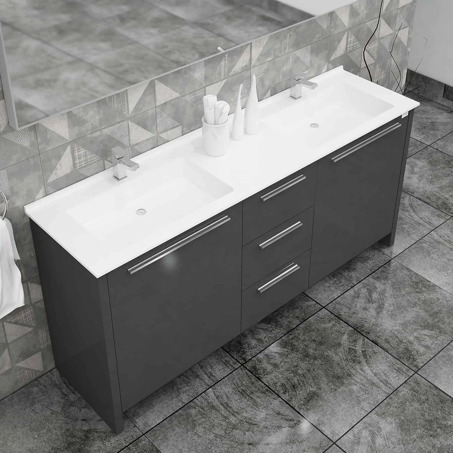 Casa Mare Nona Modern Double Sink Freestanding Bathroom Vanity and Sink Combo - Nona152GG-60