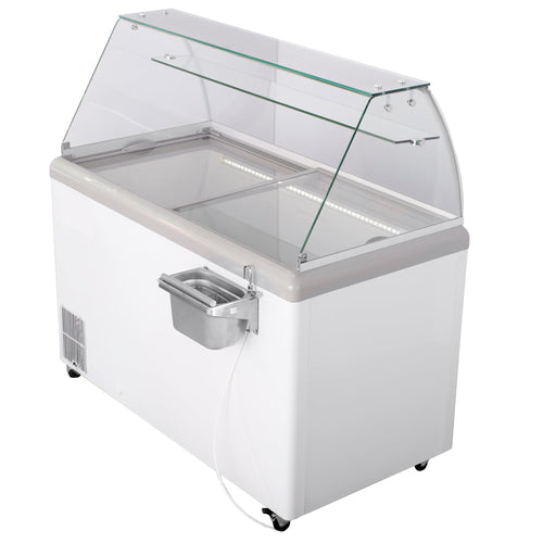 Maxx Cold Curved Glass Ice Cream Dipping Cabinet Freezer, 52"W, 13.8 cu. ft. Storage Capacity, Holds up to (14) Flavor Tubs, in White - MXDC-8