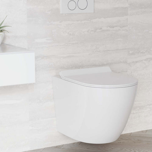 Swiss Madison St. Tropez Wall-Hung Toilet Bundle 0.8/1.6 GPF Dual Flush in Glossy White with Flush Plate - SM-WK449-01W