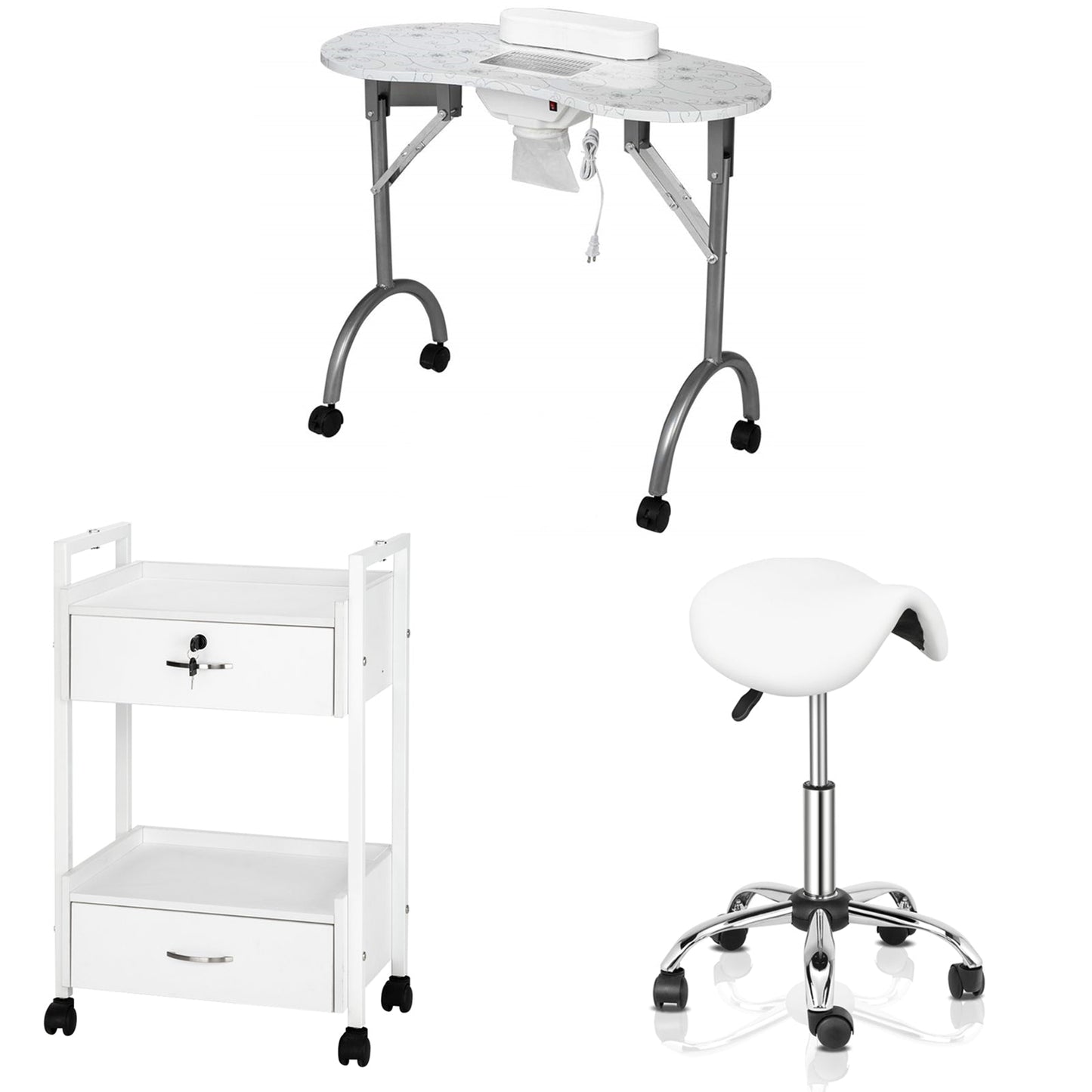 Omysalon 1 Operator Basic Nail Salon Package with Two Drawers White - G59000139