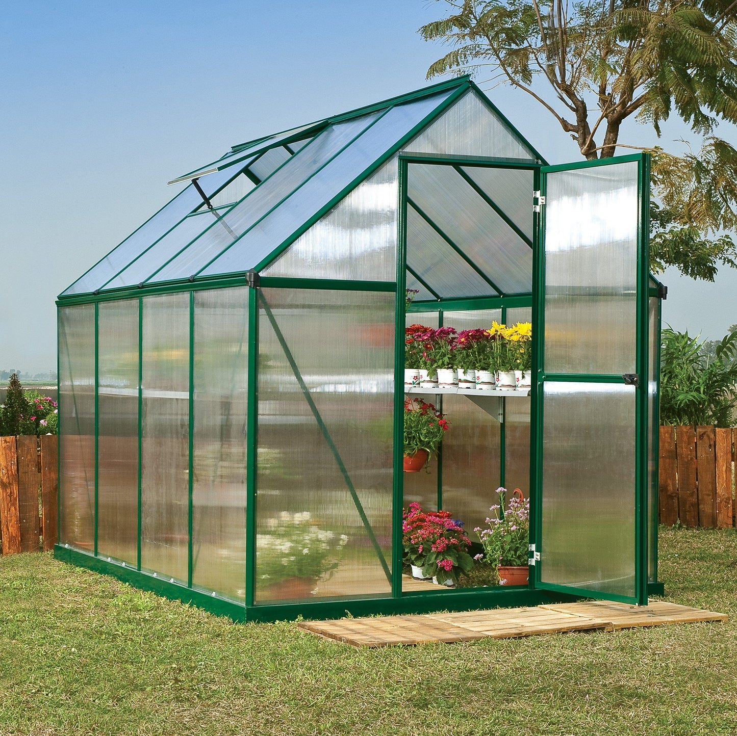 Palram - Canopia | Mythos Greenhouse Kit - 6 Ft Wide - Green With 4mm Twin-wall Polycarbonate Glazing - HG5005G