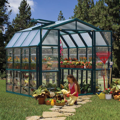 Palram - Canopia | Grand Gardener Greenhouse Kit - 8 Ft Wide - Green - 0.8mm Clear Polycarbonate Glazing - HG7208C
