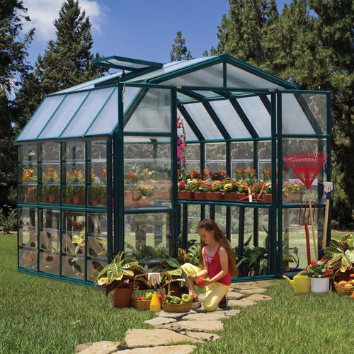Palram - Canopia | Grand Gardener Greenhouse Kit - 8 Ft Wide - Green - 0.8mm Clear Polycarbonate Glazing - HG7208C