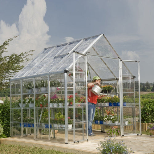 Palram - Canopia | Snap & Grow Greenhouse Kit - 8 Ft Wide - Silver With 0.8mm Polycarbonate Glazing - HG8008