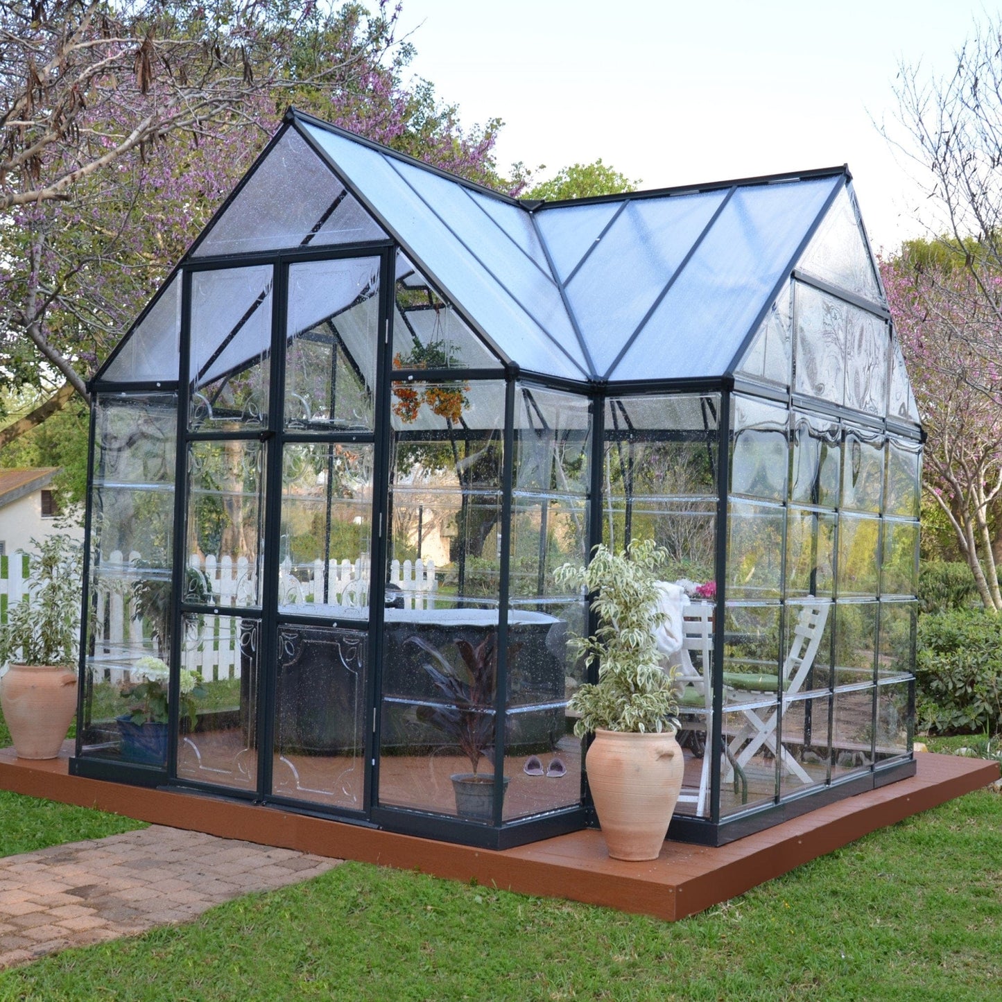 Palram - Canopia | 12x10 Ft Chalet Greenhouse Kit - Gray With 0.8mm Polycarbonate Glazing - HG5400