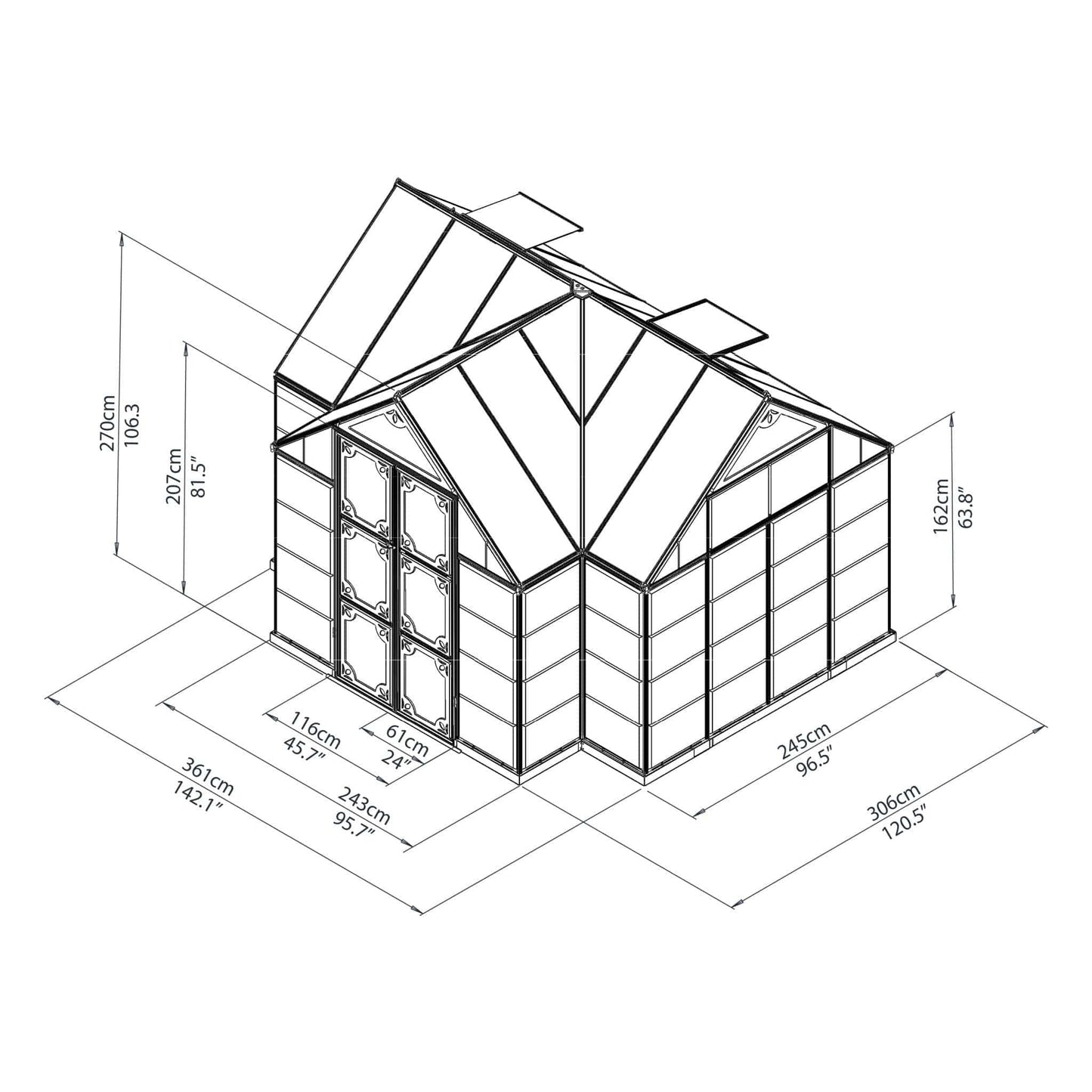 Palram - Canopia | 12x10 Ft Chalet Greenhouse Kit - Gray With 0.8mm Polycarbonate Glazing - HG5400