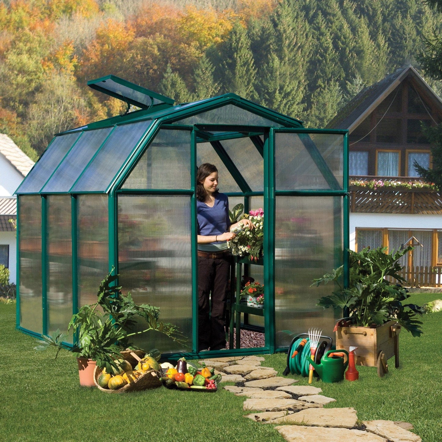 Palram - Canopia | EcoGrow Greenhouse Kit - 6 Ft Wide - Green With 6mm Twin-wall Polycarbonate Glazing - HG7006
