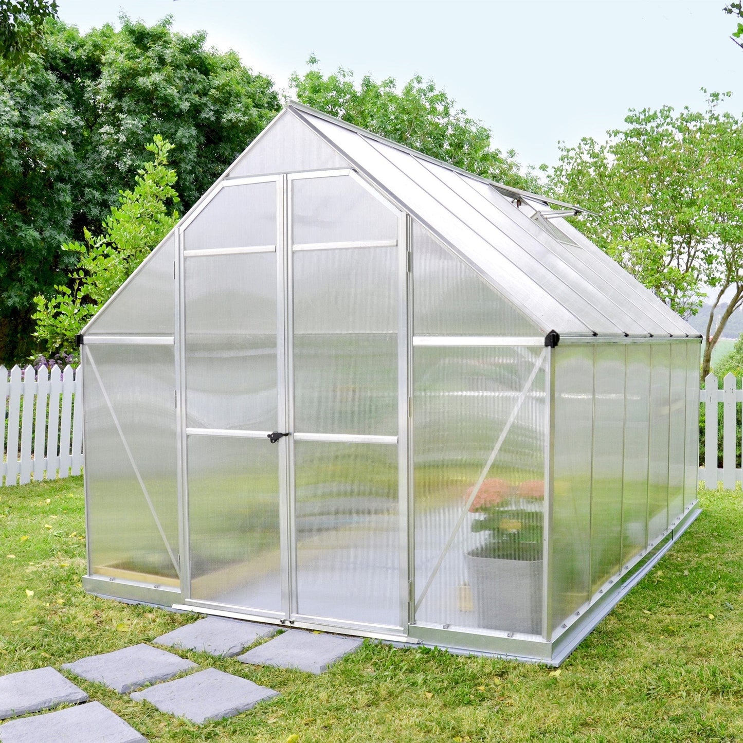Palram - Canopia | Essence Greenhouse Kit - Silver With 4mm Twin-wall Polycarbonate Glazing - HG5812