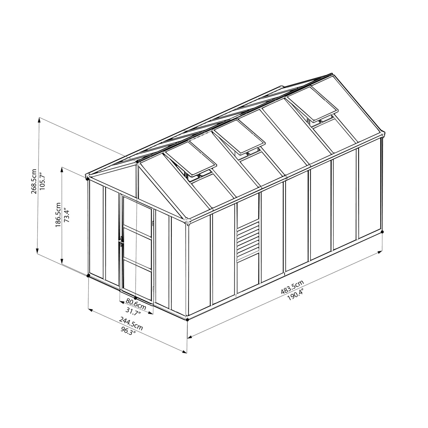 Palram - Canopia | Glory Premium Greenhouse Kit 8 Ft Wide - Gray With 10mm Twin-wall Polycarbonate Glazing - HG5608