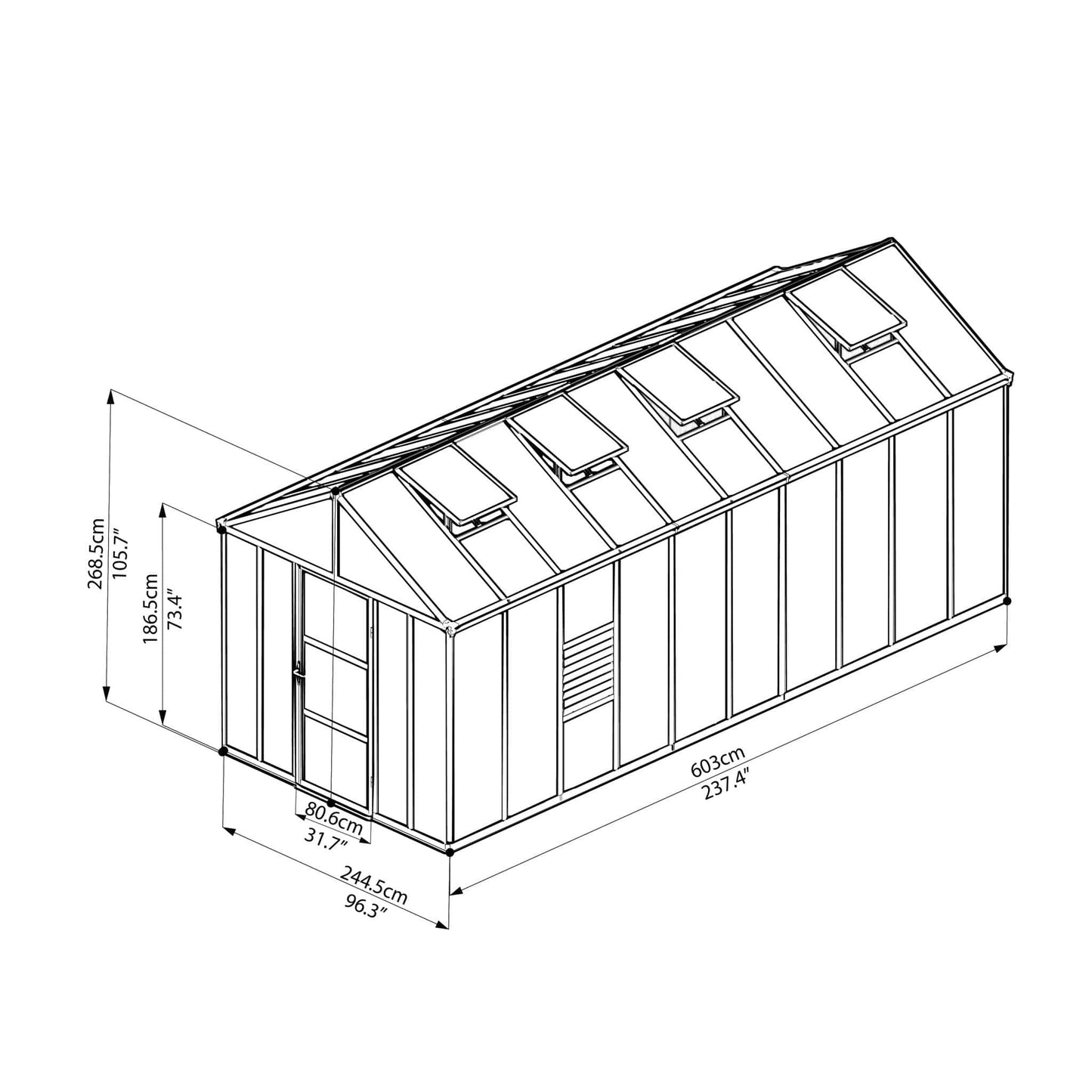 Palram - Canopia | Glory Premium Greenhouse Kit 8 Ft Wide - Gray With 10mm Twin-wall Polycarbonate Glazing - HG5608