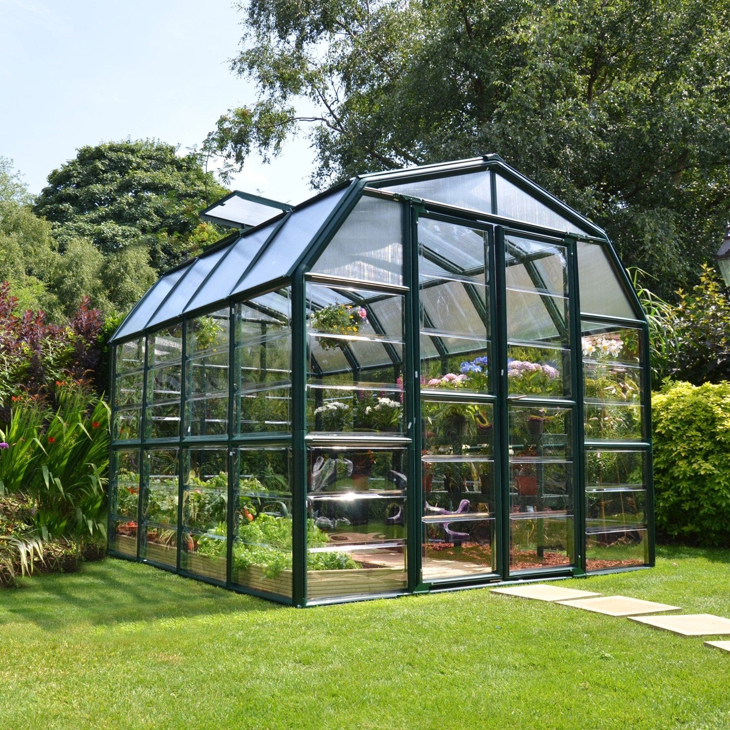 Palram - Canopia | Grand Gardener Greenhouse Kit - 8 Ft Wide - Green - 0.8mm Clear Polycarbonate Glazing - HG7208C
