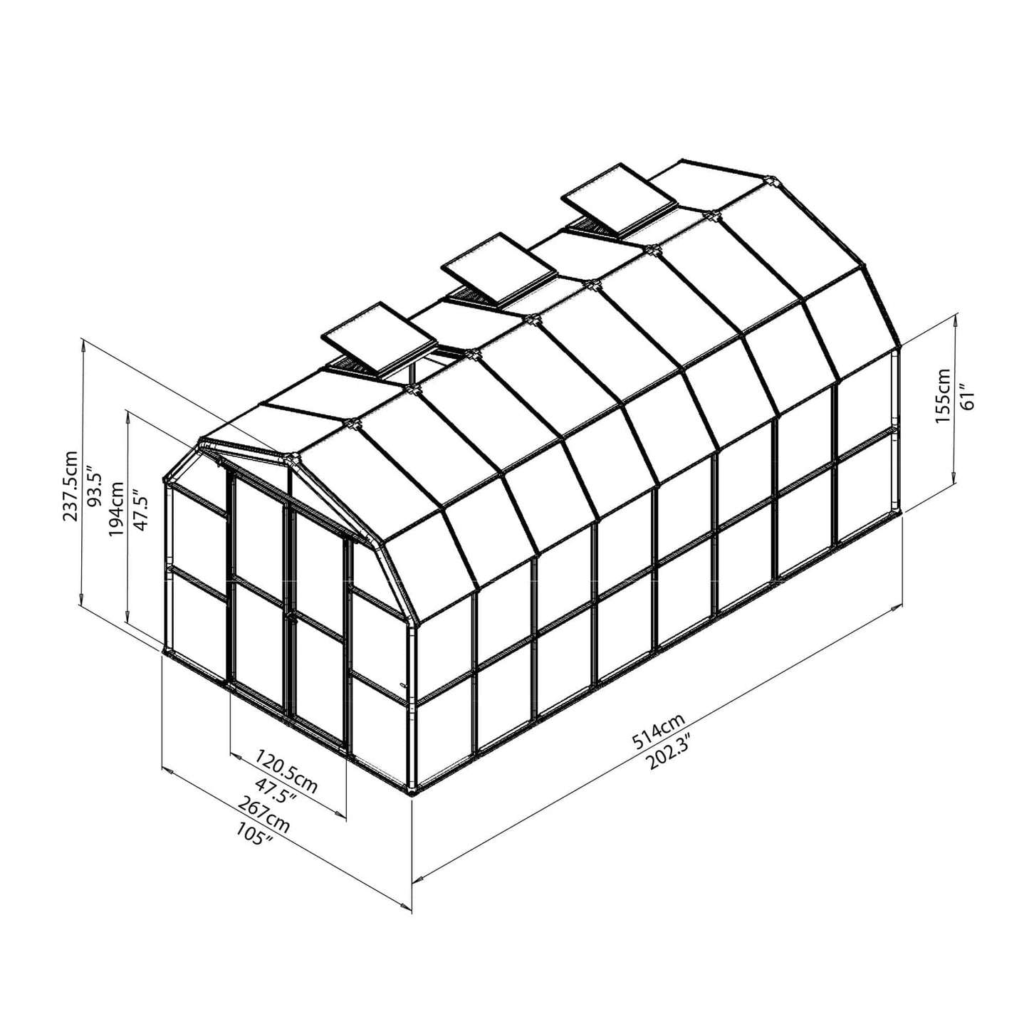 Palram - Canopia | Grand Gardener Greenhouse Kit - 8 Ft Wide - Green - 0.8mm Clear Polycarbonate Glazing - HG7208C