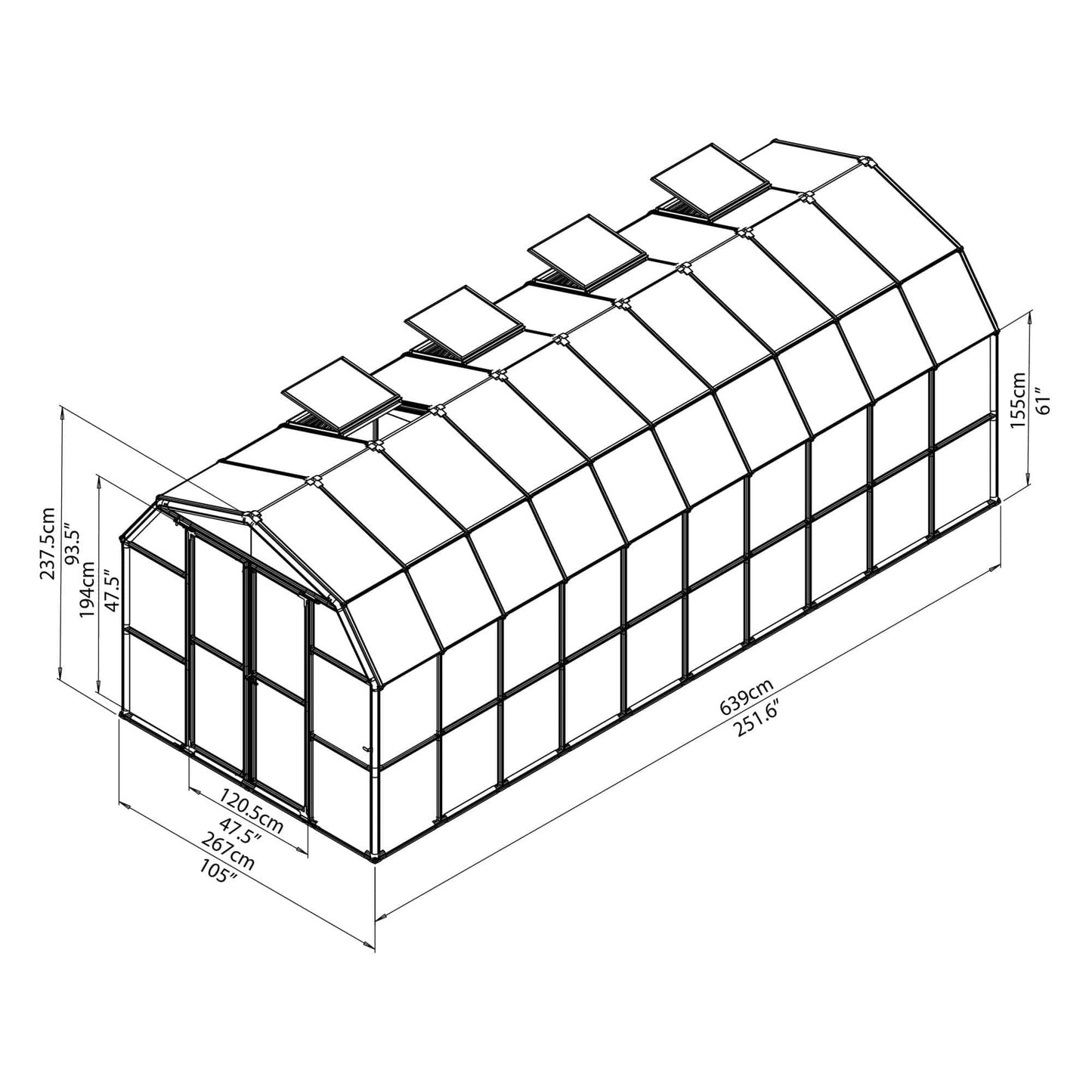 Palram - Canopia | Grand Gardener Greenhouse Kit - 8 Ft Wide - Green - 6mm Twin-wall Polycarbonate Glazing - HG7208