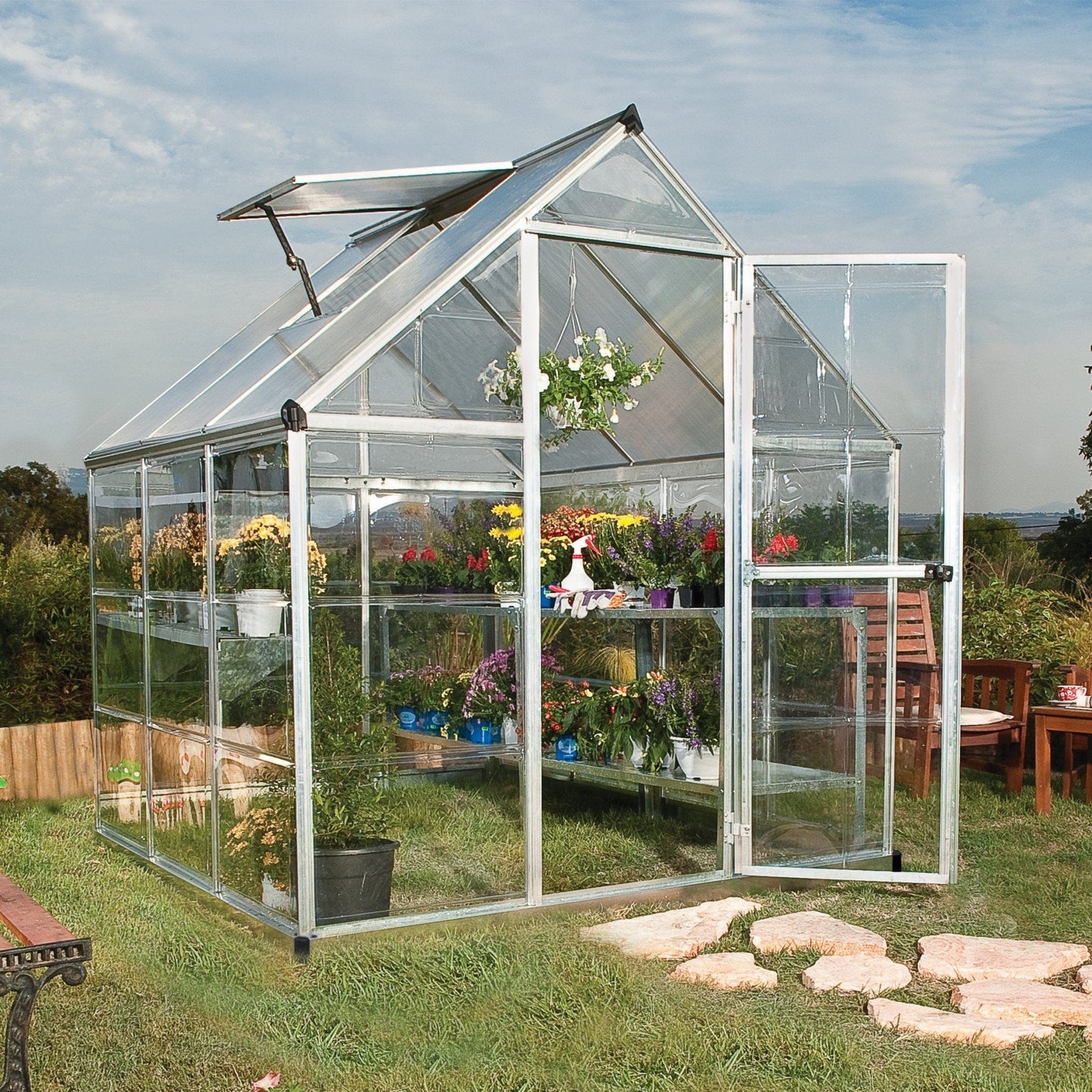 Palram - Canopia | Hybrid Greenhouse Kit - Silver With 0.8mm Polycarbonate Glazing - HG5504