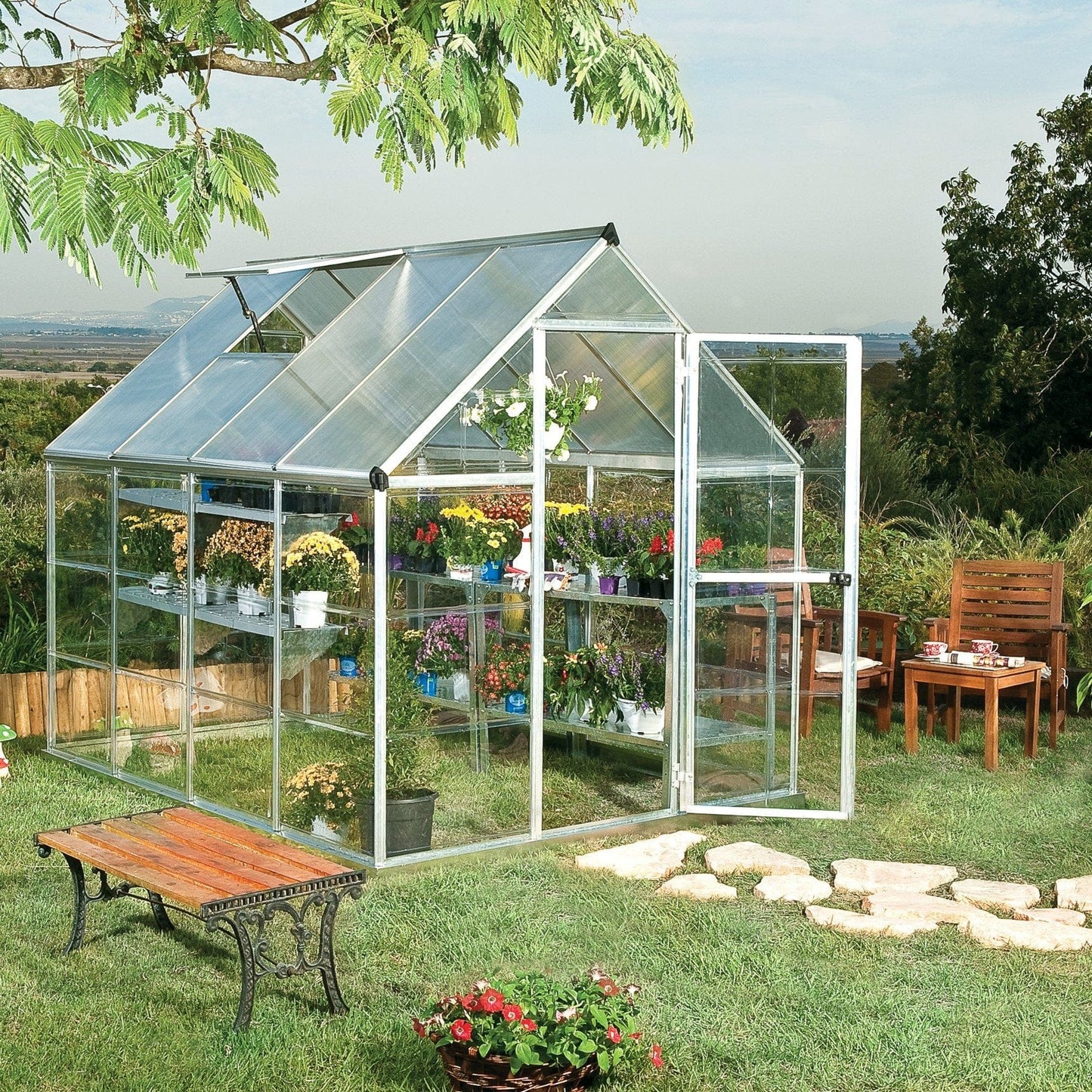 Palram - Canopia | Hybrid Greenhouse Kit - Silver With 0.8mm Polycarbonate Glazing - HG5504