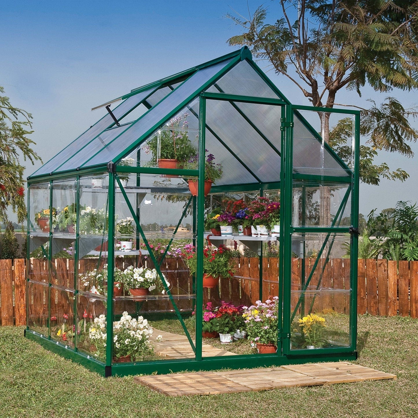 Palram - Canopia | 6x6 Ft Hybrid Greenhouse Kit - Green With 0.8mm Polycarbonate Glazing - HG5506G-1B