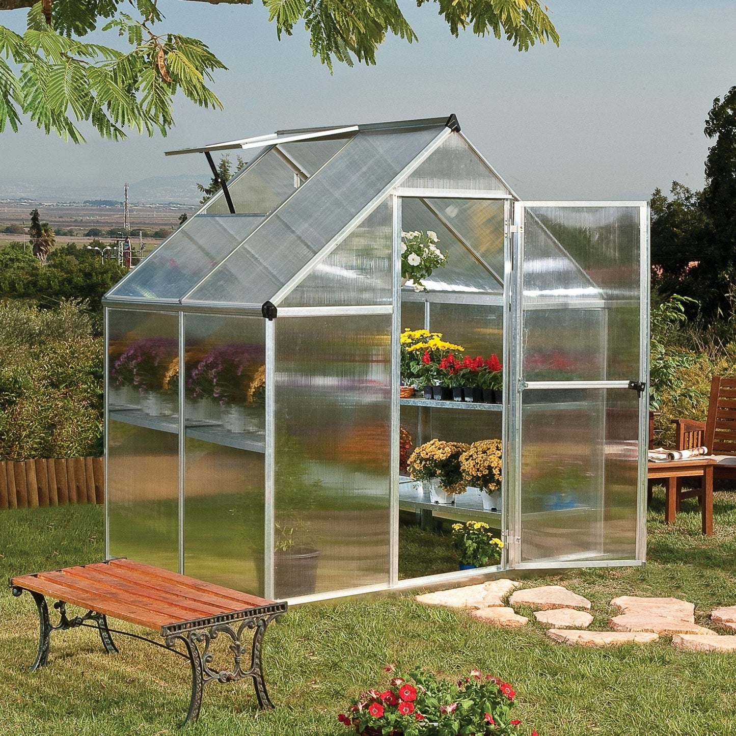 Palram - Canopia | Mythos Greenhouse Kit - 6 Ft Wide - Silver With 4mm Twin-wall Polycarbonate Glazing - HG5005