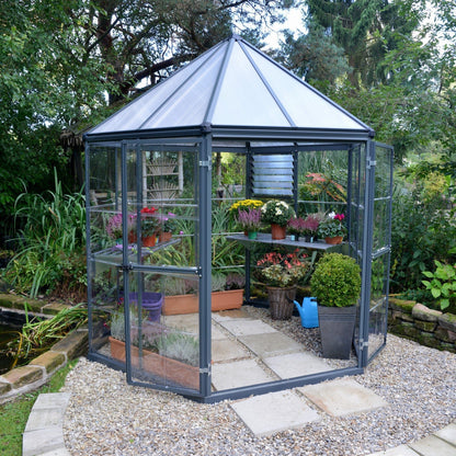 Palram - Canopia | 7x8 Ft Oasis Hex Greenhouse Kit - Gray With 0.8mm Polycarbonate Glazing - HG6000