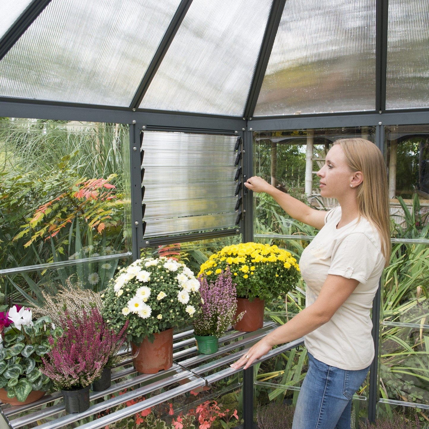 Palram - Canopia | 7x8 Ft Oasis Hex Greenhouse Kit - Gray With 0.8mm Polycarbonate Glazing - HG6000