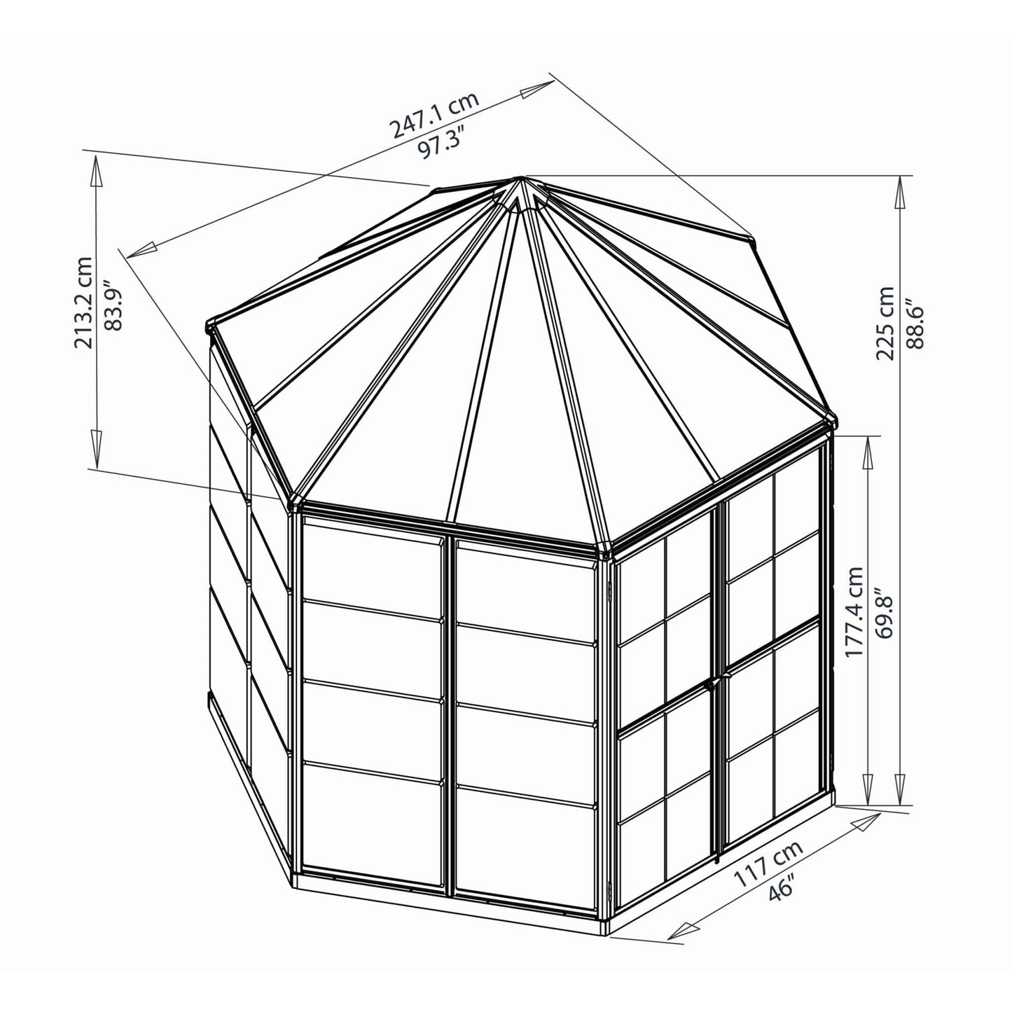 Palram - Canopia | 7x8 Ft Oasis Hex Greenhouse Kit - Gray With 0.8mm Polycarbonate Glazing - HG6000