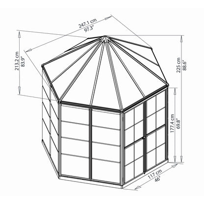 Palram - Canopia | 7x8 Ft Oasis Hex Greenhouse Kit - Gray With 0.8mm Polycarbonate Glazing - HG6000