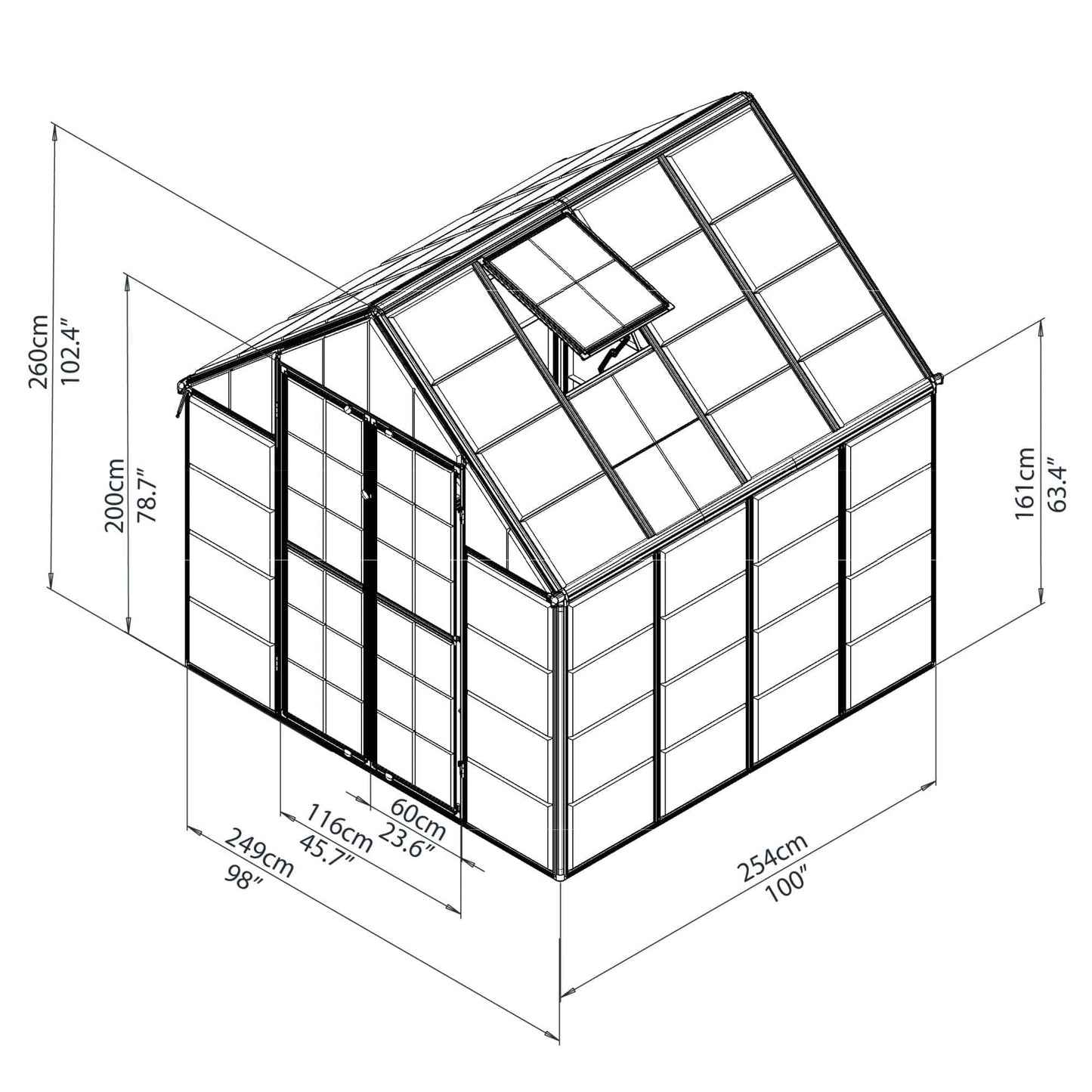 Palram - Canopia | Snap & Grow Greenhouse Kit - 8 Ft Wide - Silver With 0.8mm Polycarbonate Glazing - HG8008